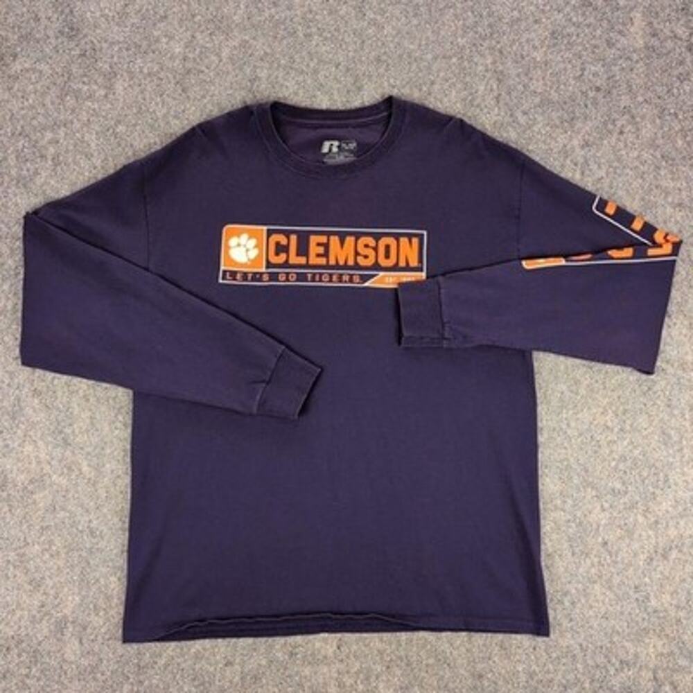 Clemson Tigers Shirt Mens XL Purple NCAA Football Russell Long Sleeve Tee